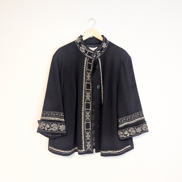 Tweeds Jackets & Blazers - Vintage Tweeds Embroidered Black Poncho Coat